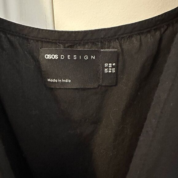 ASOS DESIGN shirred waist broderie insert maxi dress in Black US 6 - Picture 5 of 7